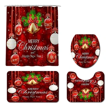 

Christmas Santa Claus Elk Bell Snowman Bathroom Non-slip Toilet Cover Bath Mat Shower Curtain Bathroom Products