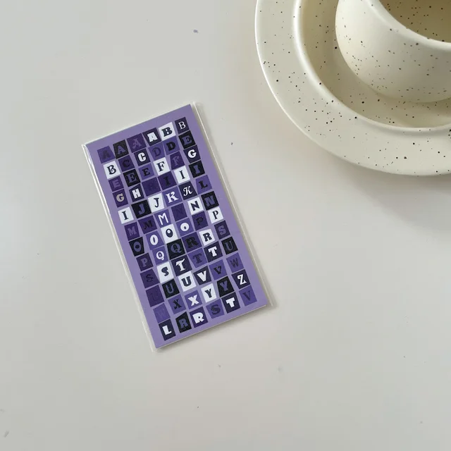 1Pc Ins Color Grid Art Letters Korean Sticker Creative Aesthetics DIY Manual Photo Album Scrapbook Stationery Kawaii Sticker 1Pc Pure Purple