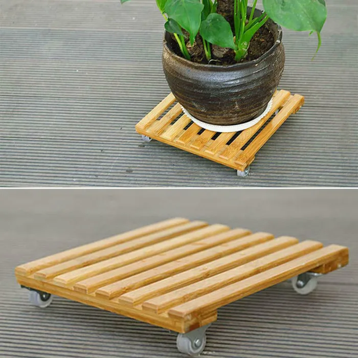 Wheeled Rolling Wooden Planter Caddy Movable Plant Flower Pot Stand with Wheels for Outdoor Garden Home-30