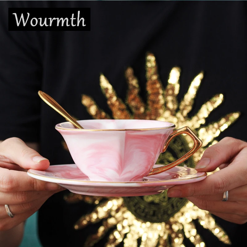 Wourmth Высококачественная кофейная чашка блюдце мраморная Золотая серия