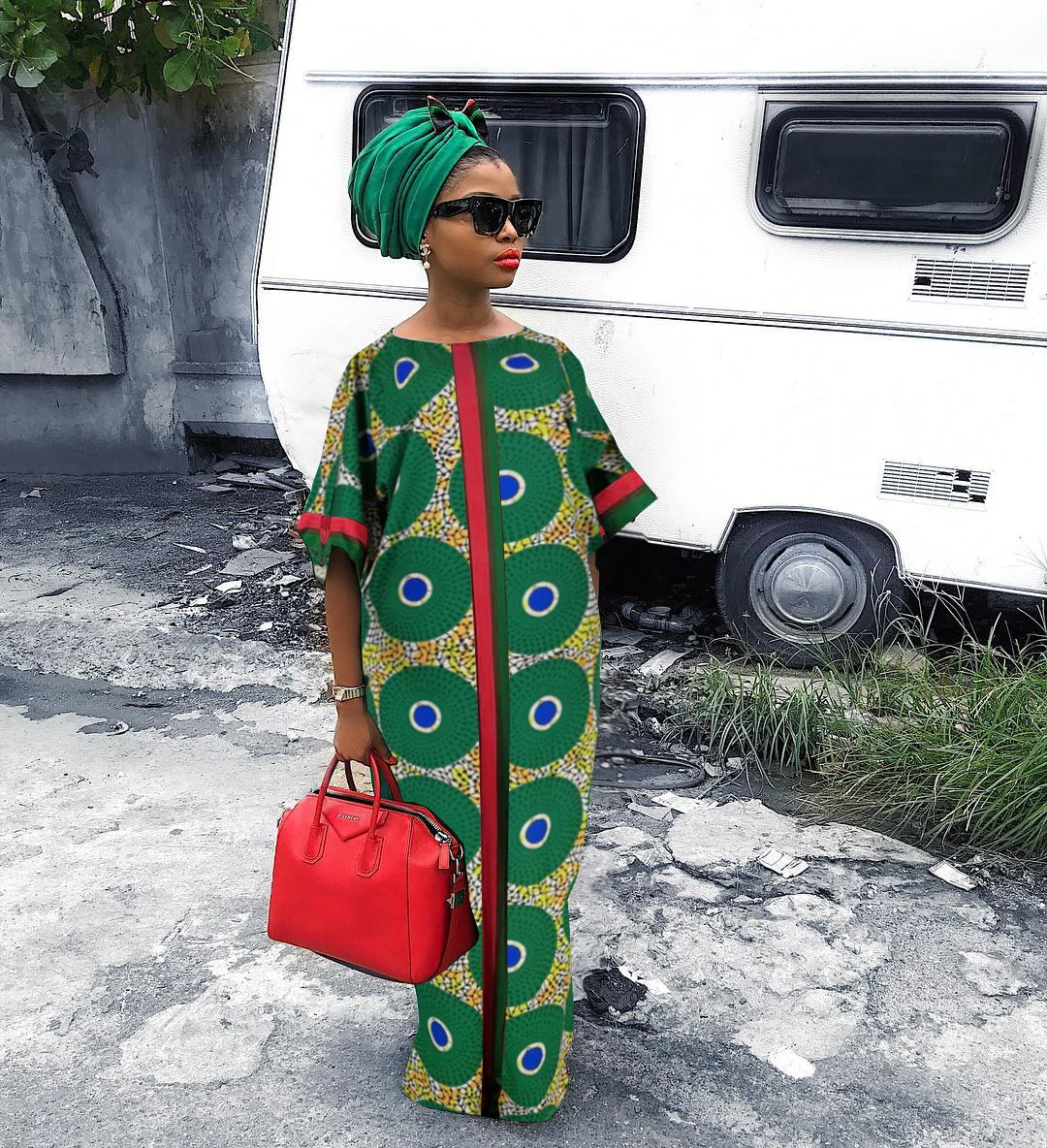 Платье в африканском стиле Осень и зима цифровая печать, тонкое платье с рукавами, новое, модное, Африканское, женское, одежда - Цвет: Зеленый