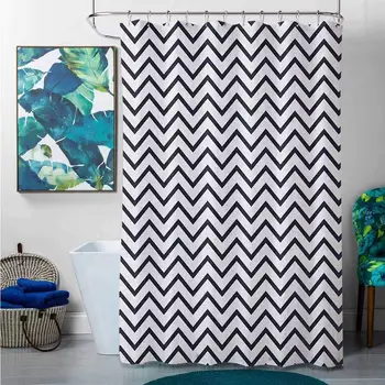 

Shower Curtains Tumblr Geometric,Monochrome Herringbone Pattern Lines Three Dimensional Effect Illustration, Dark Blue White,W48