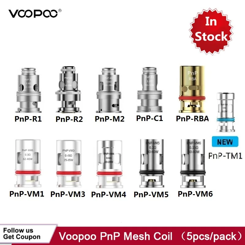Оригинальный Voopoo PnP сменный Vape катушка головка 0.45ом M1 0.6ом M2 0.8ом R1 RBA для Vinci Mod Drag