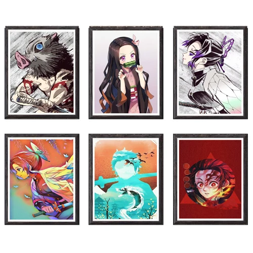 Demon Slayer Tanjiro Nezuko Inosuke Kimetsu no Yaiba аниме холст картина постер украшение на стену