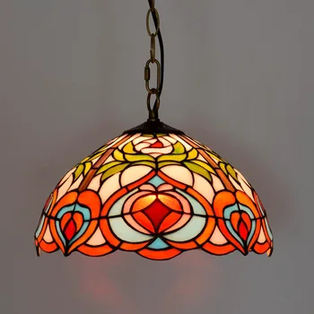 

30cm American Pastoral Retro Creative Peach European Tiffany Colored Glass Restaurant Bar Corridor Chandelier