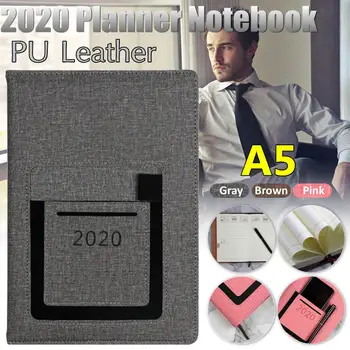 

New Fashion Agenda 2020 Planner Thicken Vintage Notebook A5 Leather Soft Planner 2020 Jan-Dec Efficiency Journal With Pocket