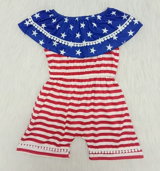 

2020 National Day Toddler Baby Girl Clothes Summer Print & Striped Little Girls Romper baby romper set