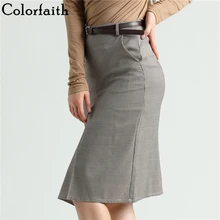 Colorfaith осень зима Женская юбка Империя прямые бедра пояса до колена офисные женские модные женские юбки SK6061