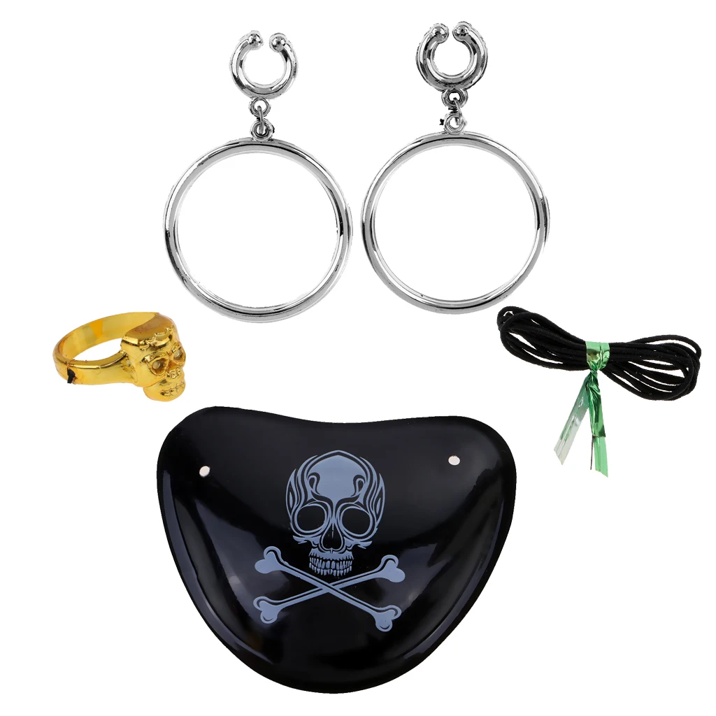 Pirate Accessories Set Eyepatch And Earring Hoop Gold Fancy Dress New