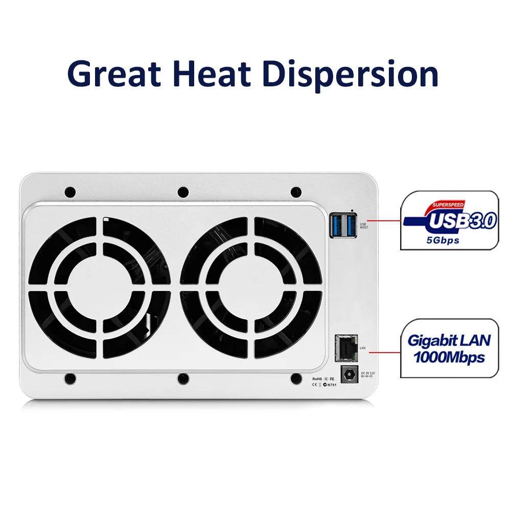 TerraMaster F4-210 NAS 쿼드 코어, 네트워크 RAID 스토리지 미디어 서버, 개인 클라우드 스토리지, 디스크리스, 4 베이, 2GB RAM