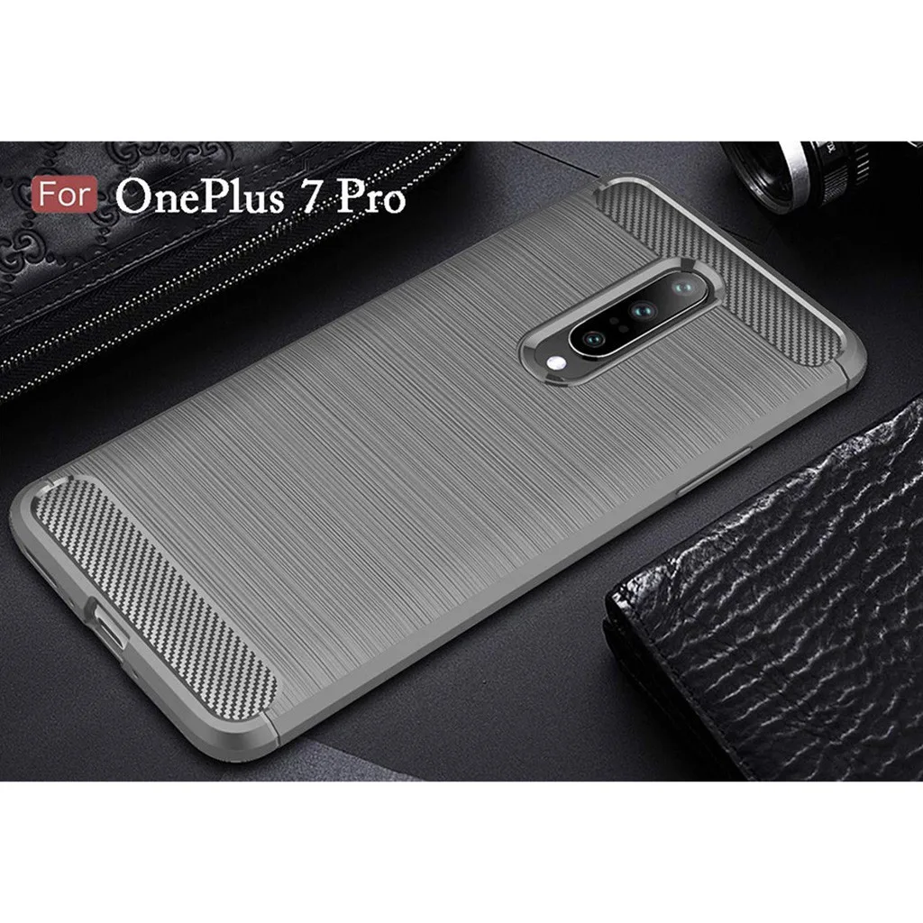 For Oneplus 7 Pro 6.7 inch Luxury Silicone Rubber Protective Hard Phone Case Dirt-resistant Slim Cover Carbon fibre Hard Case