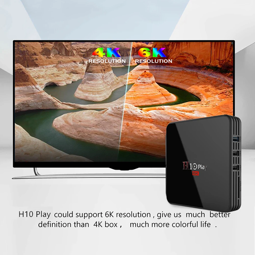 Приставка H10 Play Android Tv box Allwinner H6 quad core 4GB 32GB 2,4G wifi LAN100M USB3.0 4K H.265 SD/HD Макс. 6K pixel Box box