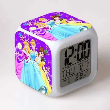 

Cartoon Snow White Figure PVC LED Alarm Clock Colorful Touch Flash Light Princess Ariel Belle Cartoon Figuras Toys for girls