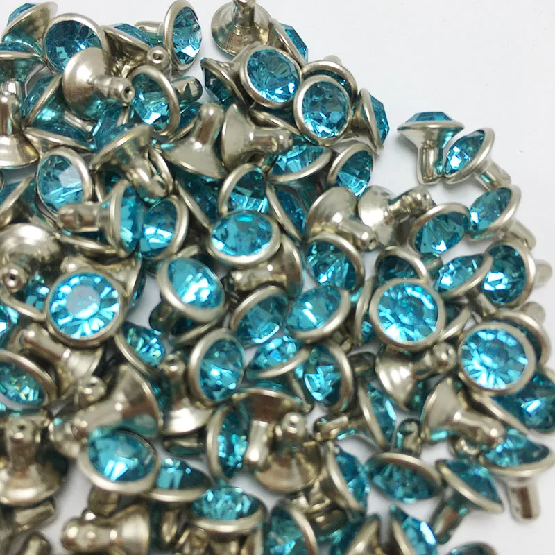 50sets 6mm Mix Color Crystal Rhinestone Silver Rivets Diamante Stud DIY Crafts Clothing Leather Decor Rebite Spikes Glass Button - Цвет: 07 light blue
