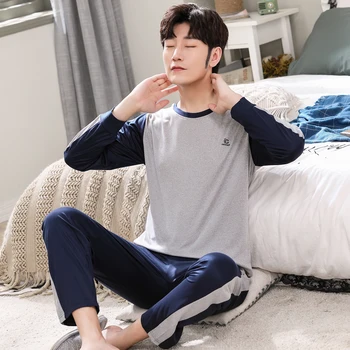 

Autumn Winter Men's Cotton Pajamas Set Letter Striped Sleepwear Cartoon Pajama Casual Sleep&Lounge Pyjamas Plus Size 3XL Pijama