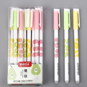 

12 pcs/lot Fresh Fruit Eraserable Gel Pen Cute 0.38mm black ink Neutral Pen School writing Supplies Promotional Gift