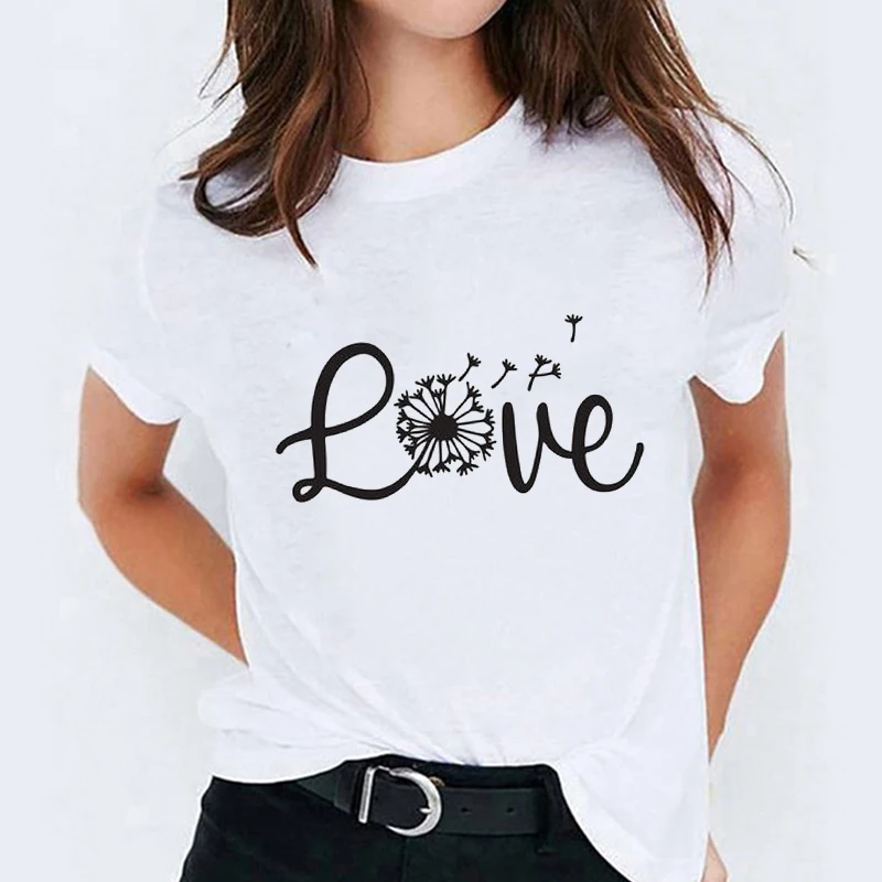 

Fashion Heart Tops Dandelion Graphic Print Women T-shirts Female T Shirt Harajuku Summer Autumn Clothes Unisex Tee Top Clothing