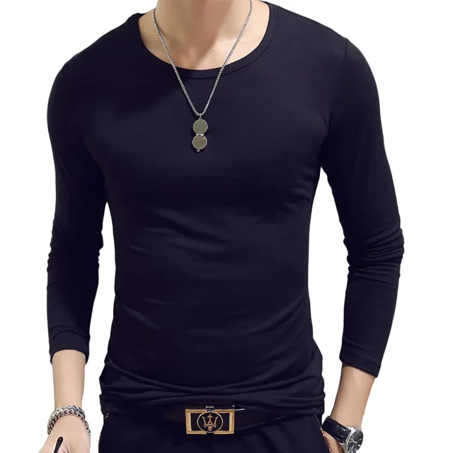 T Shirt Simple Long Sleeve Spring Autumn Morality Men's T-shirt Sets V-neck Solid Polyester White Grey Blue T Shirt Men Tees New Black O