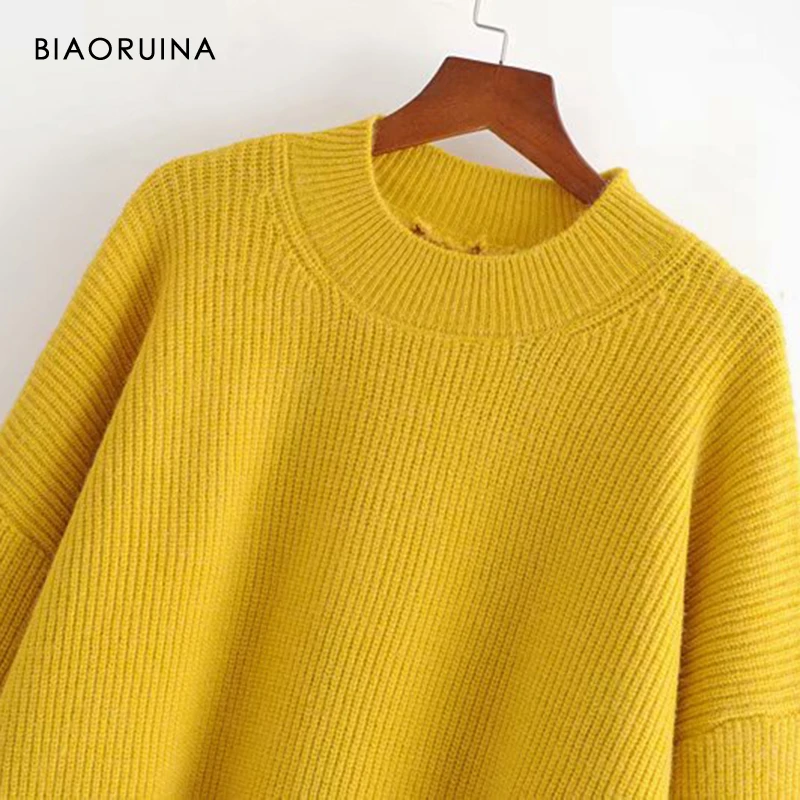 BIAORUINA, 3 цвета, Женский однотонный Повседневный вязаный свитер, женский модный шикарный высококачественный пуловер, корейский стиль, сохраняющий тепло, свитера