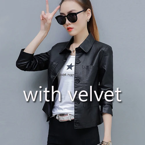 black with velvet Плюс Размеры осень-зима из искусственной кожи куртки, женские пальто женский короткий Искусственная кожа куртка косюм девушки Классическая верхняя одежда черный Мода - Цвет: black with velvet