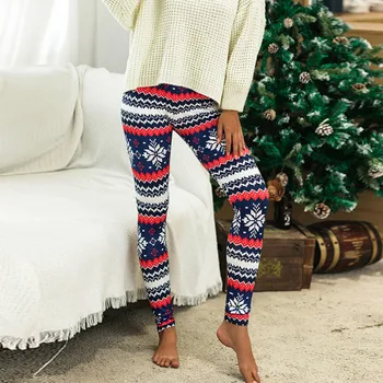 

2019 High Waist Long Pant Plus Size Women Christmas Printed Casual Winter Red Tighting Clothing Ladies Black Slim Trouser