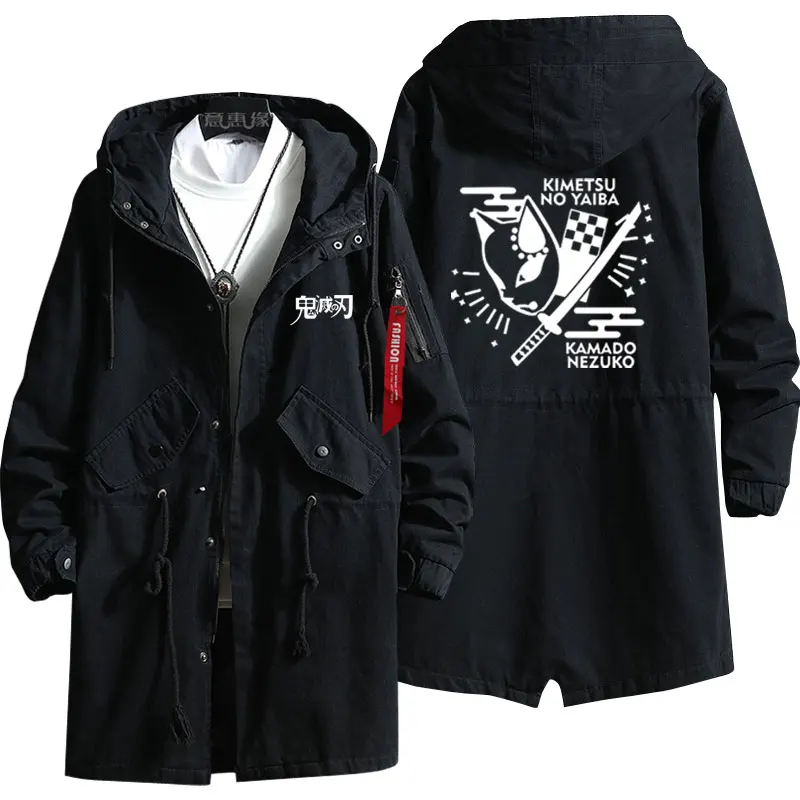 New Demon Slayer: Kimetsu no Yaiba Hoodie Anime Kamado Tanjirou trench coat Men fashion cotton zipper Overcoat Jacket