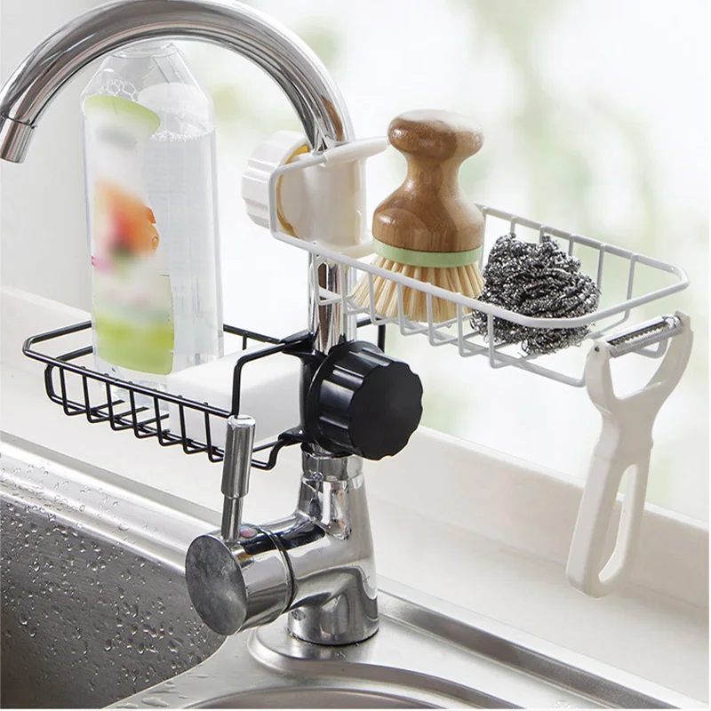 

Faucet Drain Rack Stainless Steel Sponge Rag Iron Hanging Basket Kitchen Sink Supplies Sink Storage Rack Household Items