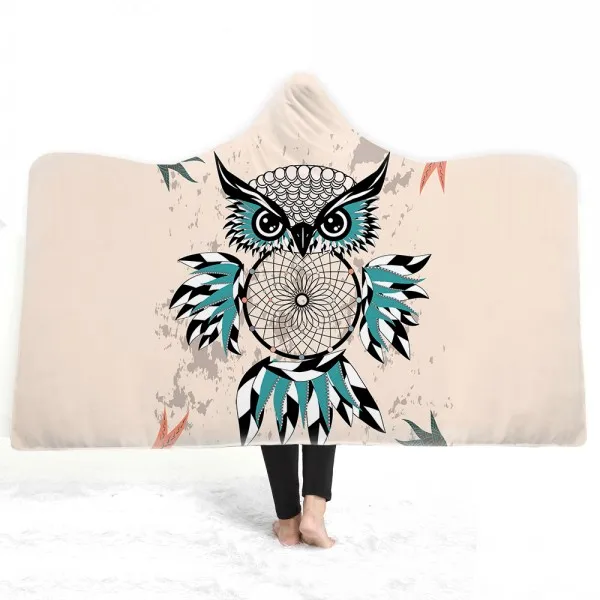 Watercolored Parrot Dreamcatcher Feather Print Microfiber Warm Thick Blanket for Teens Wearable Hooded Throw Blanket 150x200cm - Цвет: Color-4