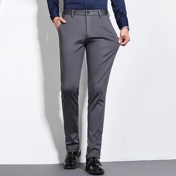 

2020 Spring Summer Work Wear Office Classic Business Pant Soft Slim Straight Casual Pants Chinos Men Fashion Trousers Plus Size