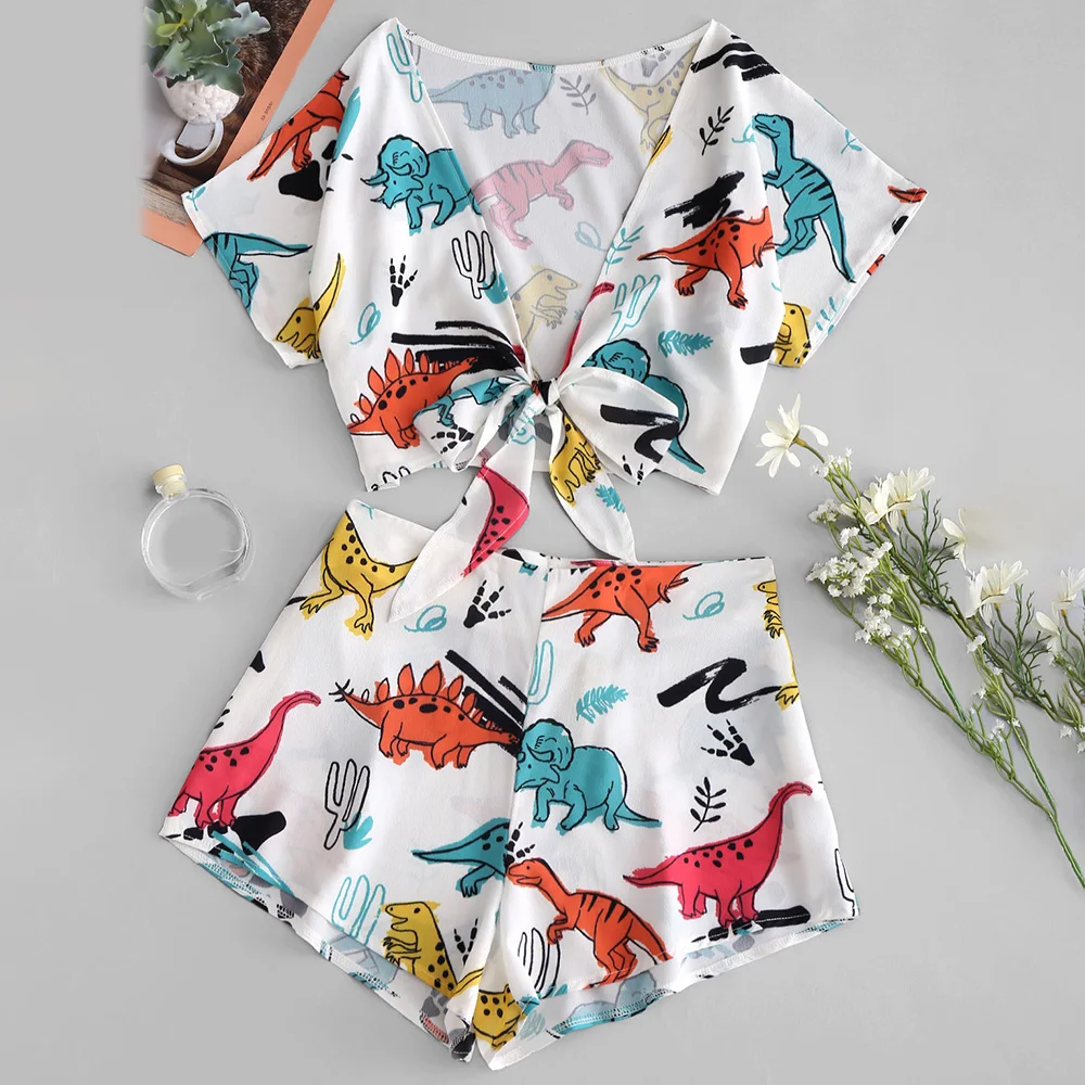 Женский купальник ZAFUL короткий топ с узлом и шорты спортивная одежда пляжная