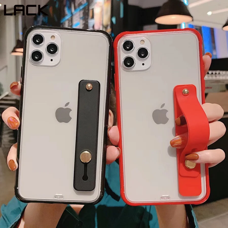 Матовые прозрачные чехлы LACK с ремешком на запястье и подставкой для iphone 12 11 Pro Max X