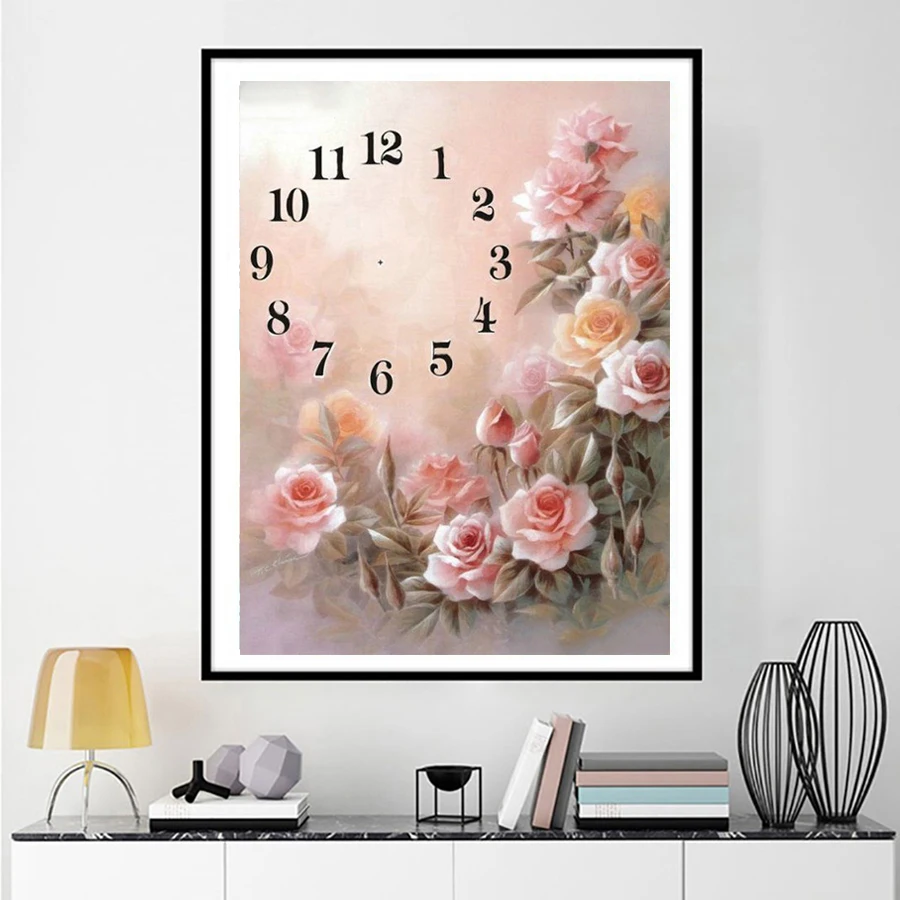 Full Square/Round 5D Diamond Painting Rose Clock Mosaic picture of Rhinestones embroidery Flowers home decoration FG1698 | Дом и сад
