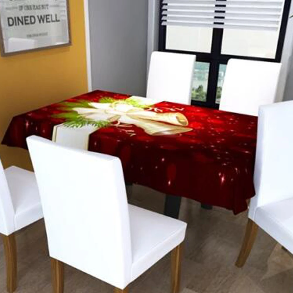 Рождественская скатерть с принтом, прямоугольная скатерть для обеденного стола, праздничный декор для вечеринки, скатерть с 3D рождественским колокольчиком