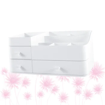 

1Pc Household Cosmetic Storage Box Desktop Makeup Organizer Holder Plastic Cosmetics Box with Drawer (Green)