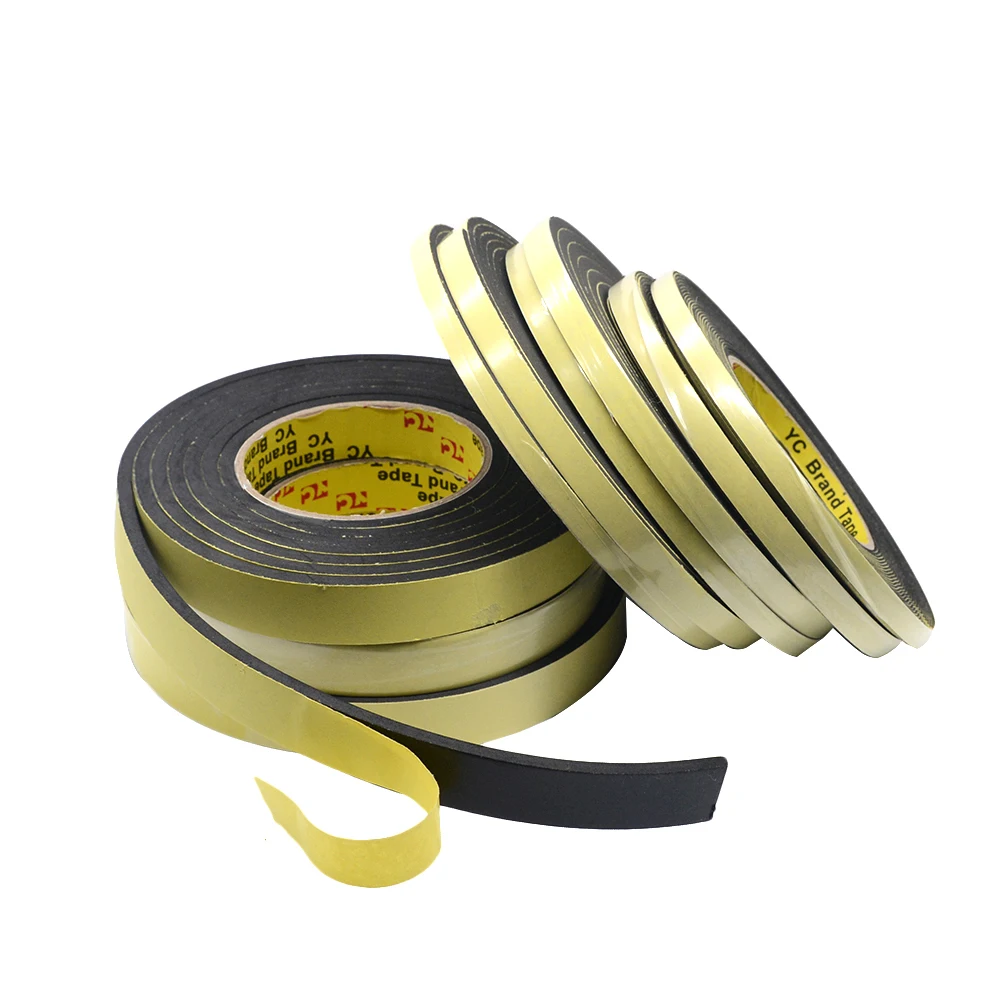 Tira de esponja de goma negra de 1mm, 3mm, 5mm de espesor, cinta adhesiva impermeable de un solo lado, tira de sellado anticolisión para ventana y puerta