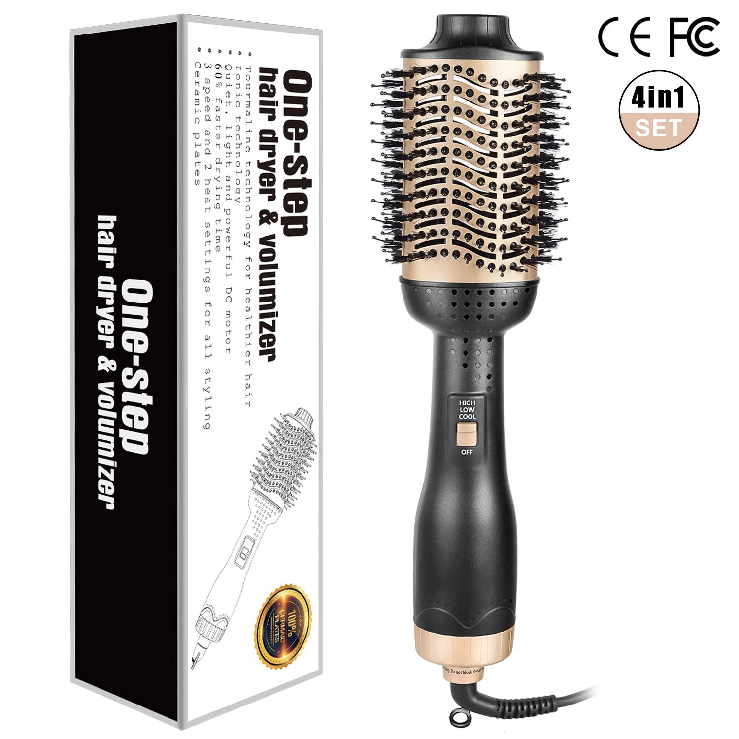Prix Professionnel une étape sèche cheveux brosse volumizer lisseur ion négatif Air chaud brosses fer à friser salon rotatif