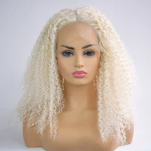 150% плотность Платина Белый кудрявый синтетический кружевной передний парик со средней частью для женщин без клея Реалистичная повседневная одежда для макияжа, париков