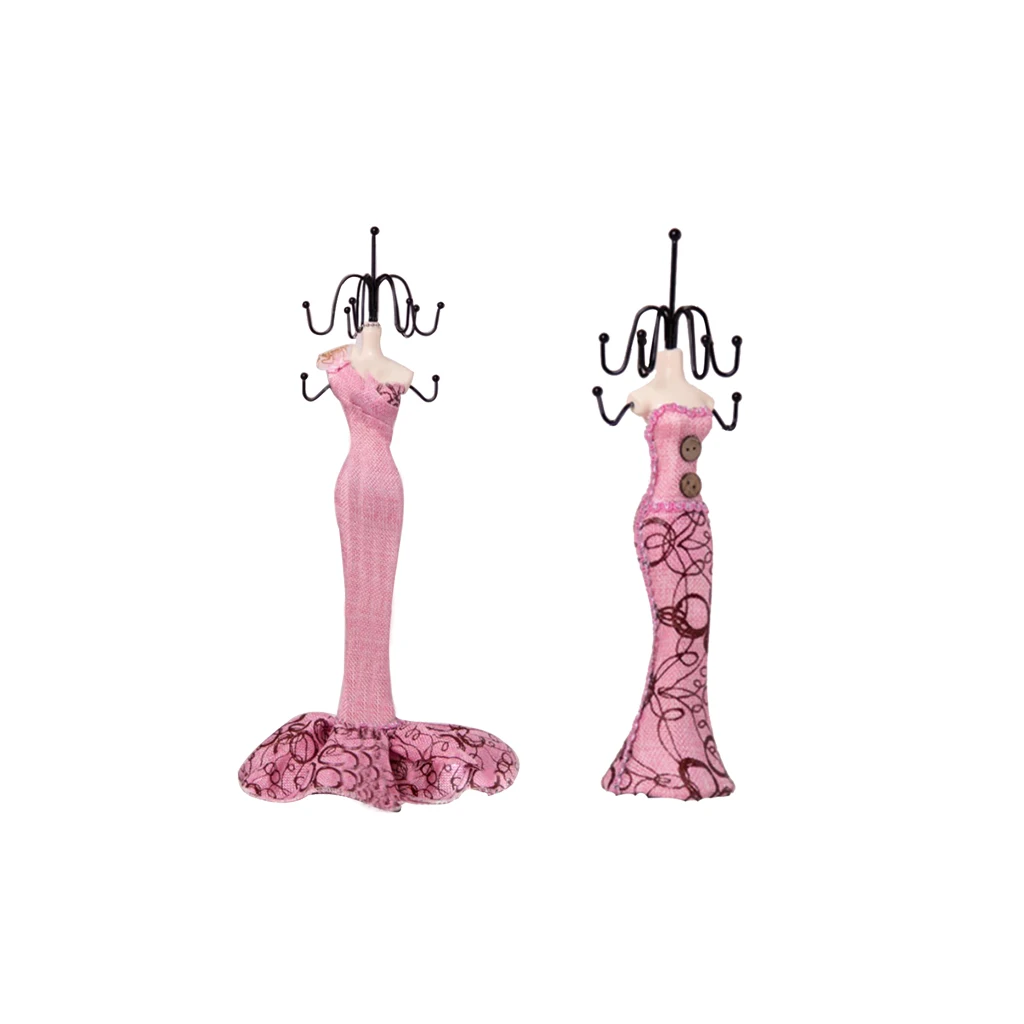 

Set of 2 Mannequin Dress Jewelry Display Organizer Stand - Environmental Friendly Resin, Pink