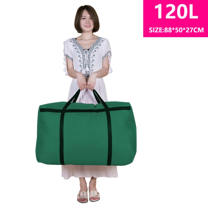 green 120L Большая вместительная холщовая переносная сумка для хранения багажа, очень большая мужская дорожная сумка, большая сумка - Цвет: green 120L