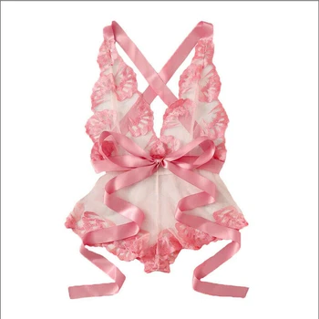

New Women Sexy Lingerie Sleepwear Leotard Strps Satin Silk Lace Babydoll Lacing Bodysuit Jumpsuit Lady Floral Nightwear Pajamas
