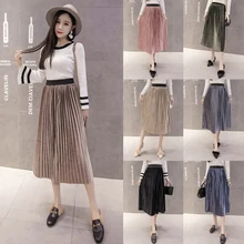 Осенне-зимние женские плиссированные велюровые шикарные трапециевидные юбки для девочек с эластичной резинкой на талии, мягкие элегантные юбки для женщин