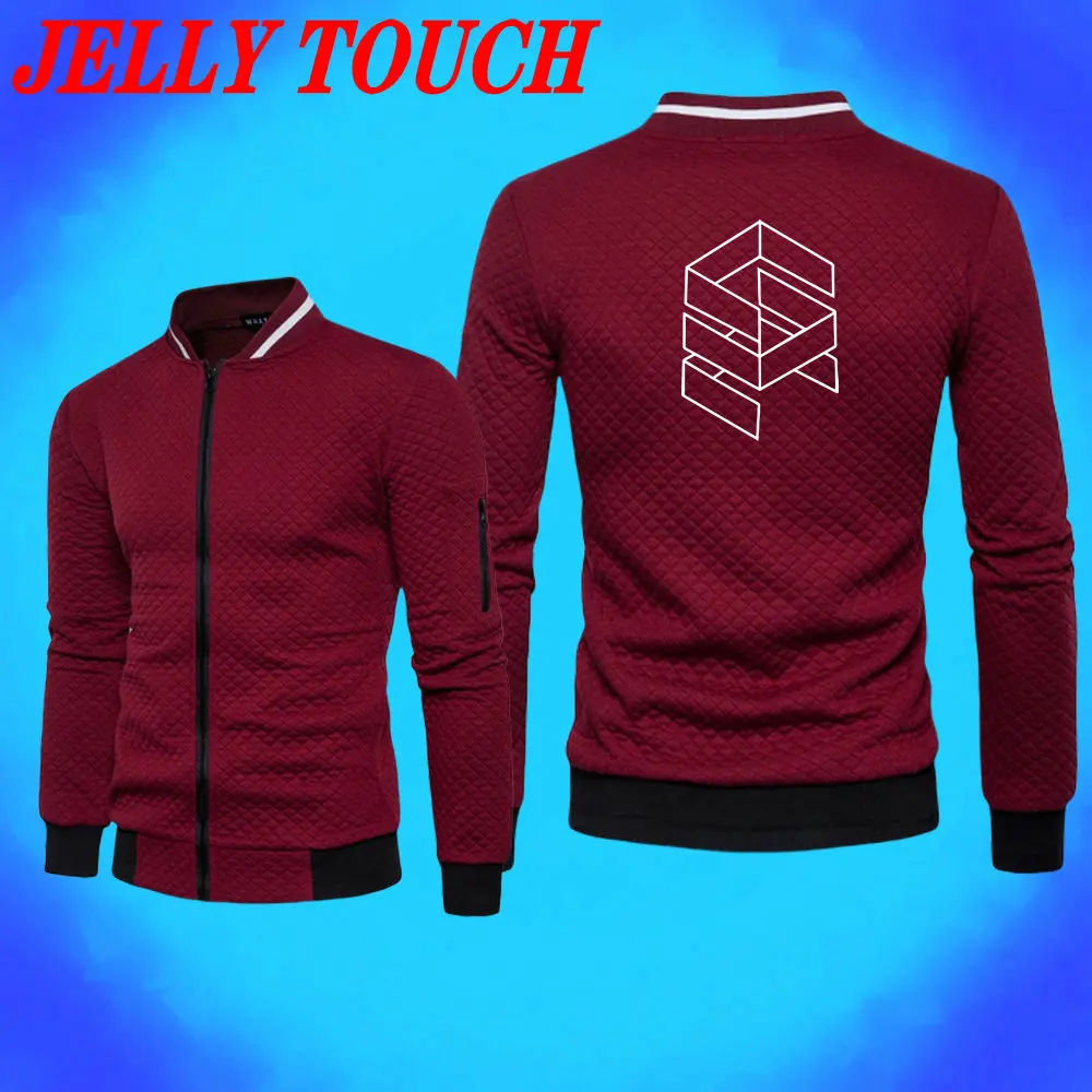 

Burgundy color Slim Mens Polyester Jacket Stand Collar Solid Outerwear Coats Jackets Casual With Zipper Chaquetas Para Hombre