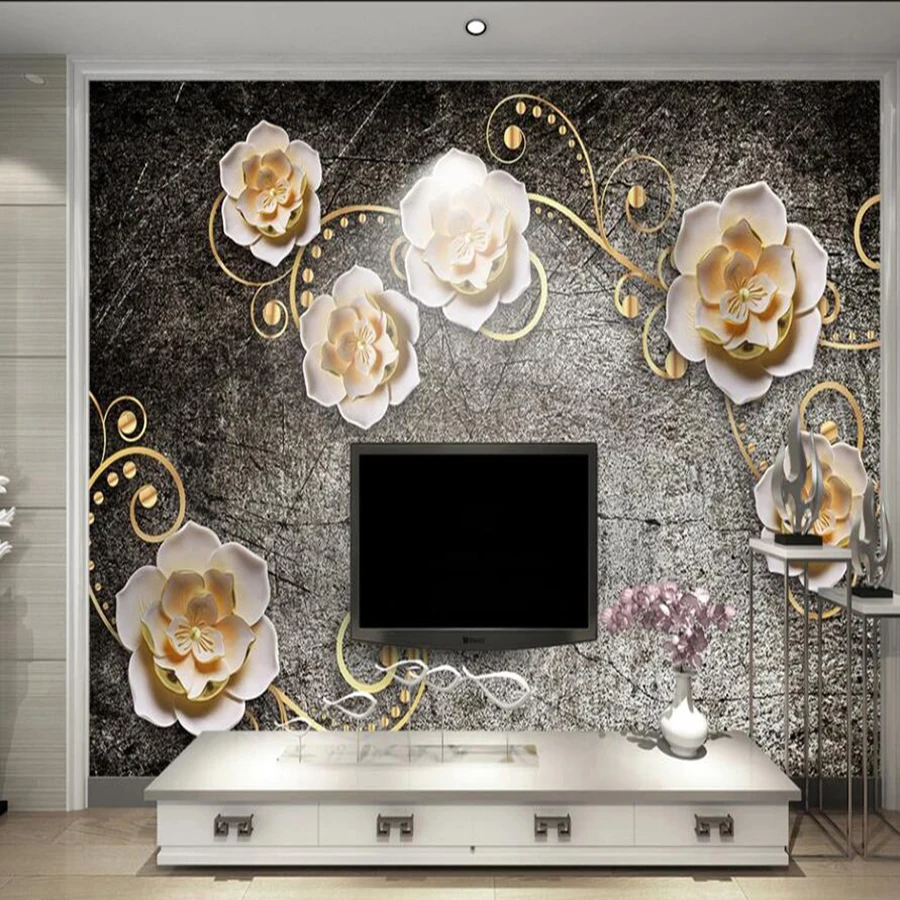 

Drop Shipping Custom Any Size Mural Wallpaper European Retro 3D Stereo Embossed Flowers TV Wall Decorative Mural Wallpaper