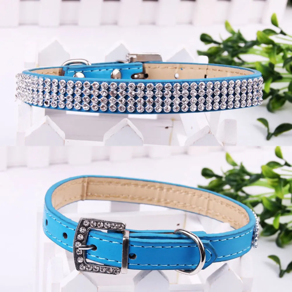 light blue Многоцветный ошейник для собак Кристалл страз Диамант кожаный ремешок для шеи - Цвет: light blue
