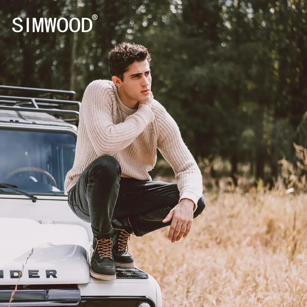 Sweater Men Pullovers Knitwear SIMWOOD Clothing Raglan-Sleeve Spring Winter Plus-Size