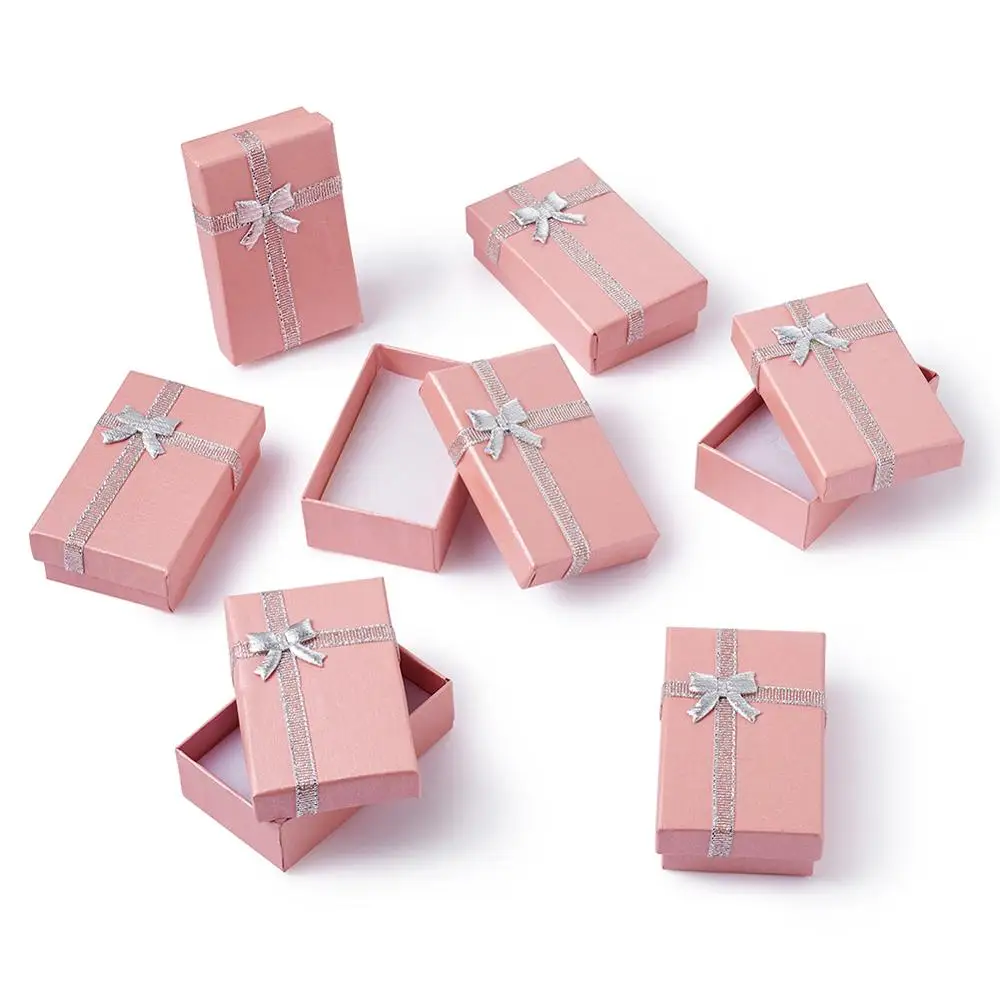 24pcs Cardboard Jewellery Gift Boxes Display For Jewelry Packing Box Pink with Bowknot and Sponge Inside 80x50x25mm
