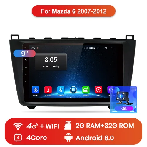 4G (2GB 32GB) Junsun V1 2G+ 32G Android 9,0 DSP автомобильный Радио мультимедийный видео плеер для Mazda 6 2007-2012 навигация gps 2 din DVD RDS - Цвет: 4G (2GB 32GB)