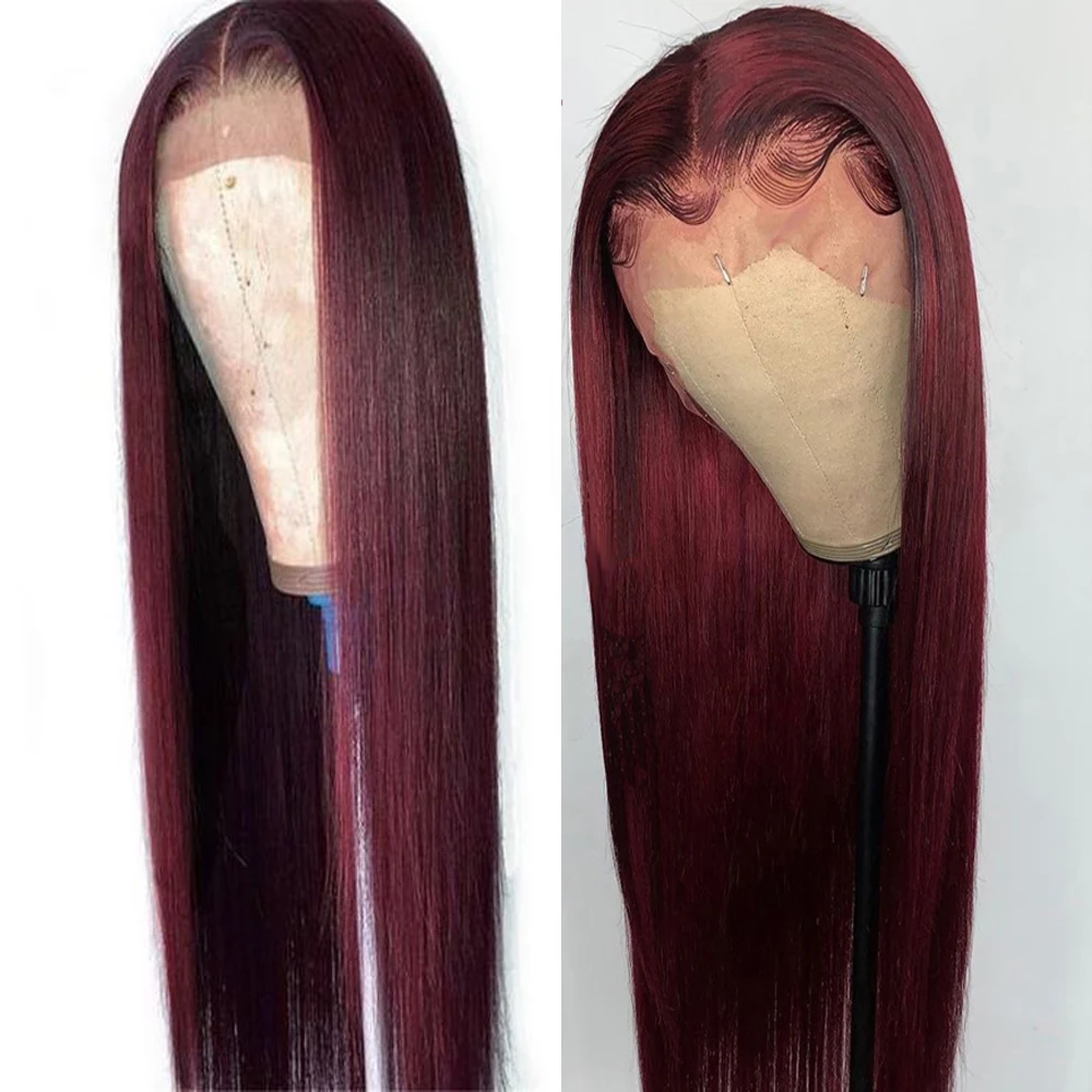 

99j Synthetic Wigs 13*4 Lace Front Wig Natural Hairline Straight Heat Resistant Fiber Hair Wig For Black Women With Baby Hair