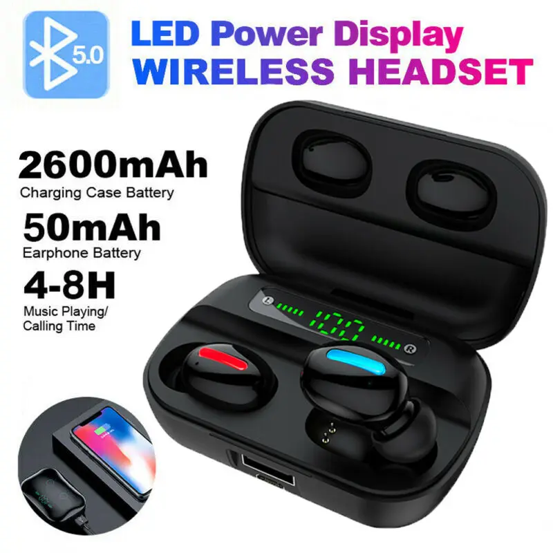 HBQ Q82 Wireless Earphones Portable Dual U Hands Free Digital Display Bluetooth 5 0 Sport Music Earbuds for iPhone Android Phone