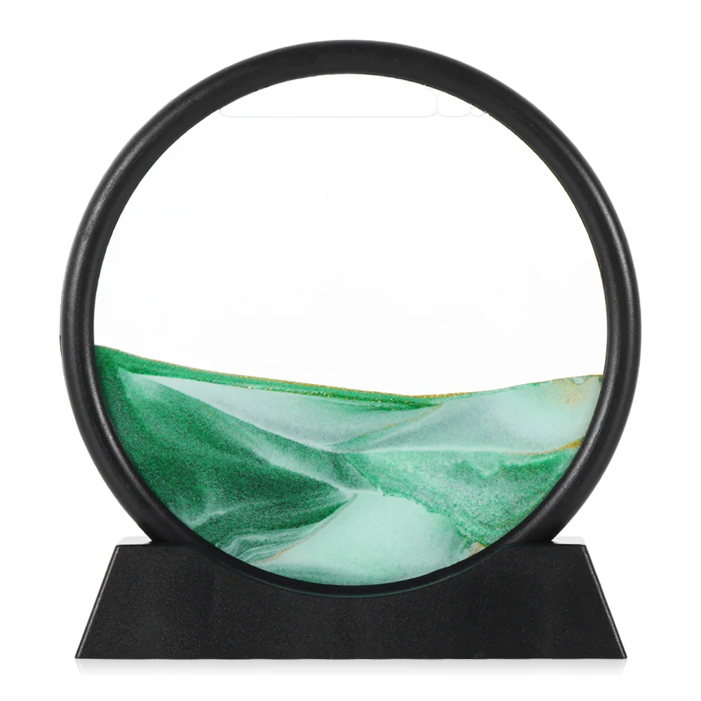 3D Blue Green Color Moving Sand Frame Flowing Sand Art Picture Glass  Landscape in Motion Display Flowing Gift Home Decor 